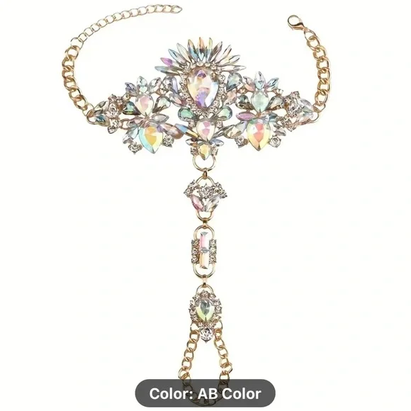 1pcs Exaggerated Personality Mitten Bracelets With Faux Gemstone AB Color - Picture 2 of 9